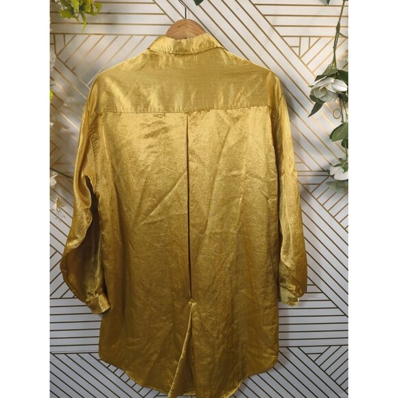 Anne Pinkerton VTG Womens Gold Crinkle Textured Blouse MADE IN JAPAN Size 8 - Picture 5 of 6
